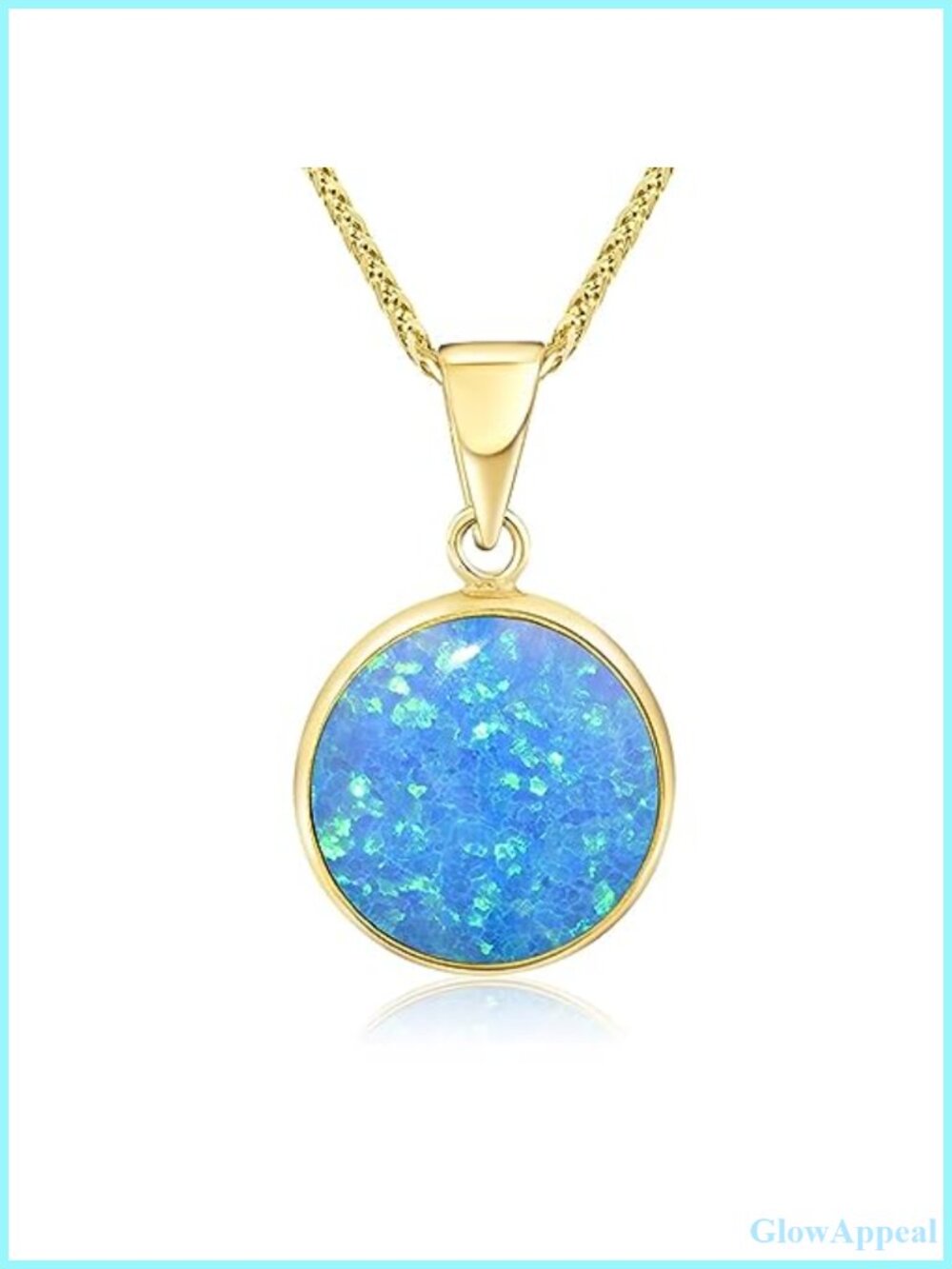 Solid 14K Yellow Gold Blue Opal Pendant Necklace for Women